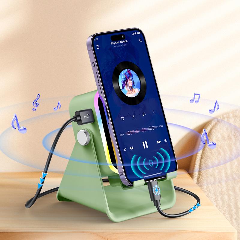 5-in-1 Wireless Charging Speaker Stand with LED Light - Phone & Tablet Holder