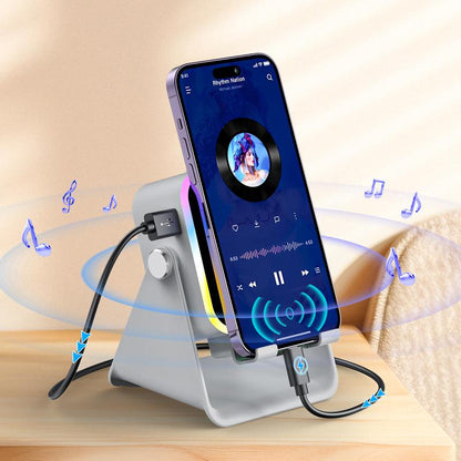 5-in-1 Wireless Charging Speaker Stand with LED Light - Phone & Tablet Holder