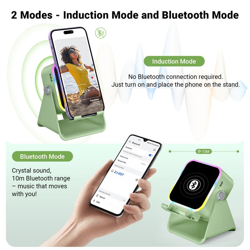 5-in-1 Wireless Charging Speaker Stand with LED Light - Phone & Tablet Holder