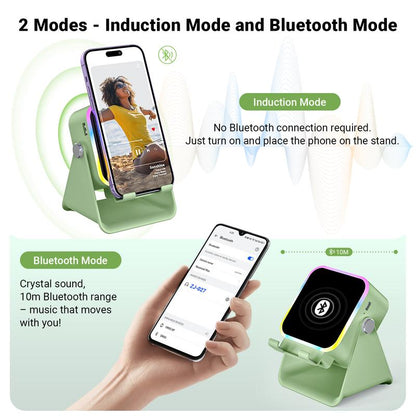 5-in-1 Wireless Charging Speaker Stand with LED Light - Phone & Tablet Holder